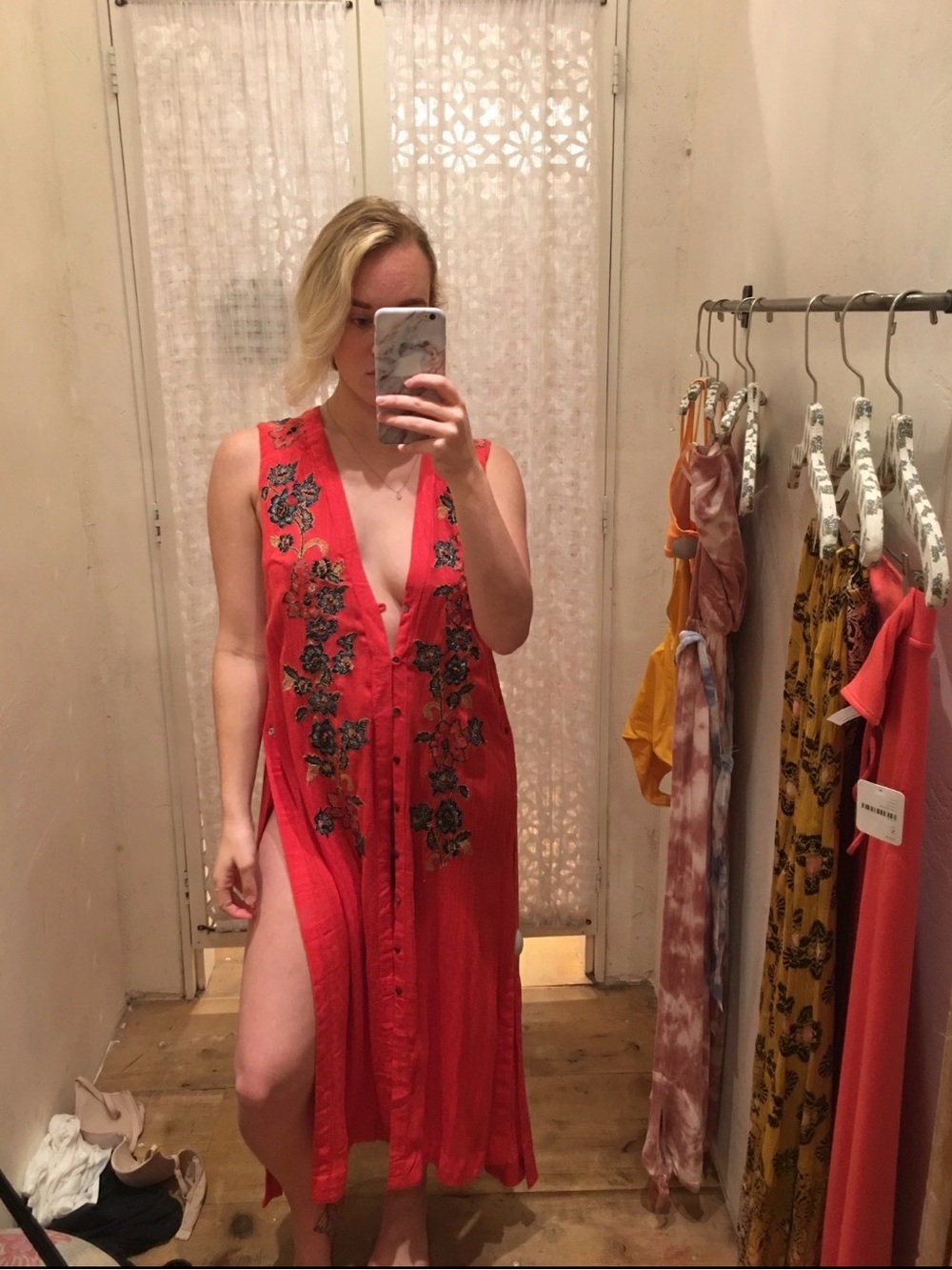 Free People Red Embroidered Midi Dress